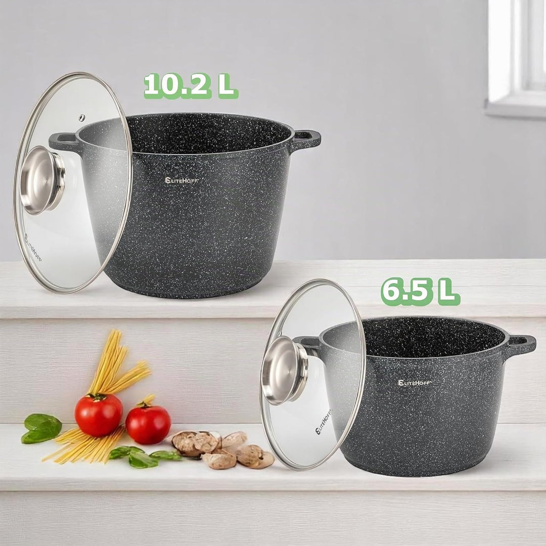 EliteHoff Kochtopf, 2er-Set Suppentopf aus Aluminiumguss mit Antihaftbeschichtung 24/28 cm (6,5L und