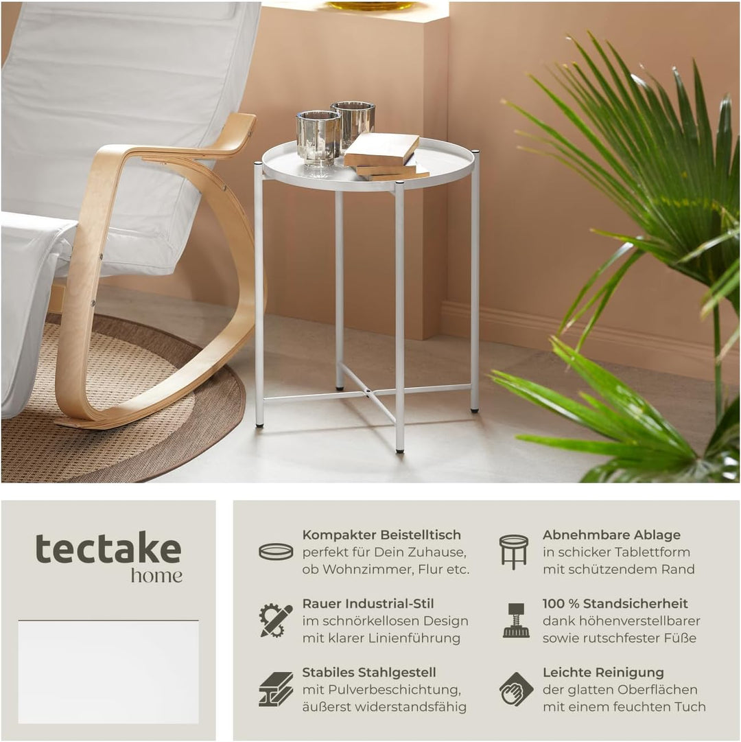 tectake 800911 Beistelltisch rund aus Metall, rustikaler Flair, abnehmbare Ablagefläche, stabil und