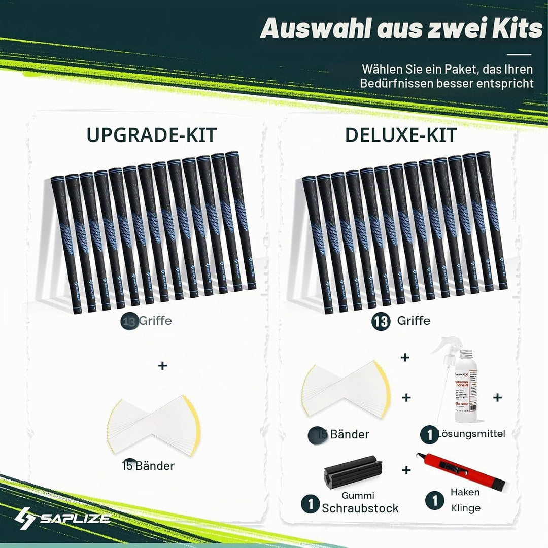 SAPLIZE Golfgriffe 13er-Set mit komplettem Regripping-Kit, Standard/Mittelklasse, Weiss/Grün/Rot/Bla
