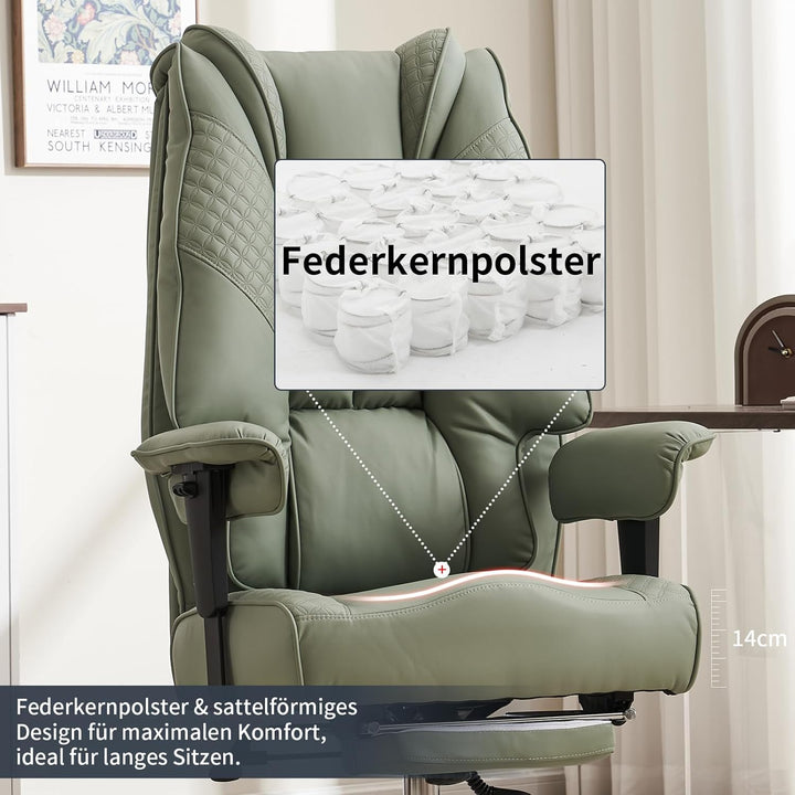 Chefsessel Ergonomisch 200kg - Schwerlast Bürostuhl, Taschenfederkern zur Rückenentlastung, Schreibt