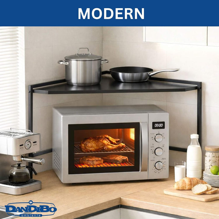 DanDiBo Eckregal Küche Arbeitsplatte Küchenregal 72x72 cm Mikrowellenregal Schwarz 2 Stufig 96688 Mi