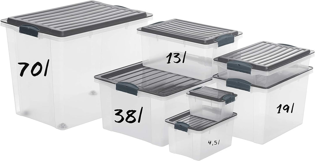 3er-Set Aufbewahrungsbox 70l mit Deckel und Rollen 3x70l Anthrazit/Transparent, 3x70l Anthrazit/Tran