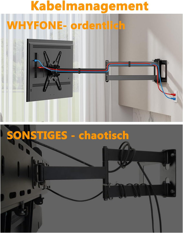 TV Wandhalterung mit 1219mm Langer Reichweite, 90° Drehbare Wandhalterung Fernseher Schwenkbar Neigb