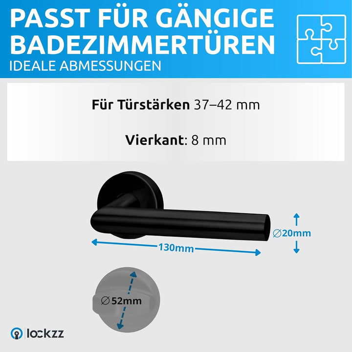lockzz Türgriff Drückergarnitur Würzburg-II, Edelstahl schwarz matt, Türbeschlag für Badezimmertüren