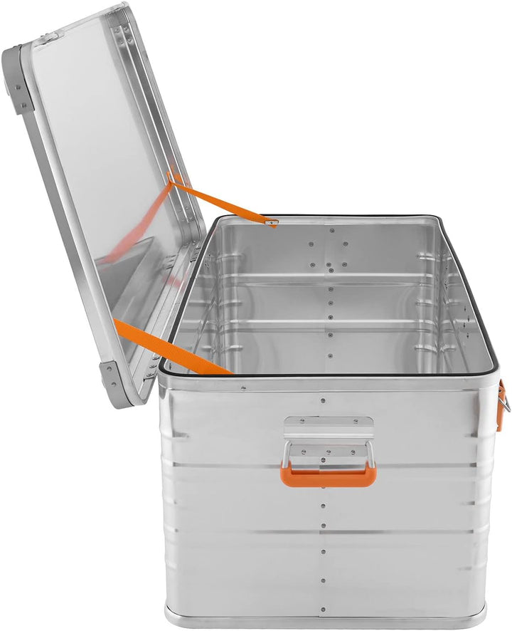 Alubox Alukiste abschliessbar E141 - Premium Aluminium Lagerbox 141 Liter - Deckel mit Aluminium Dru