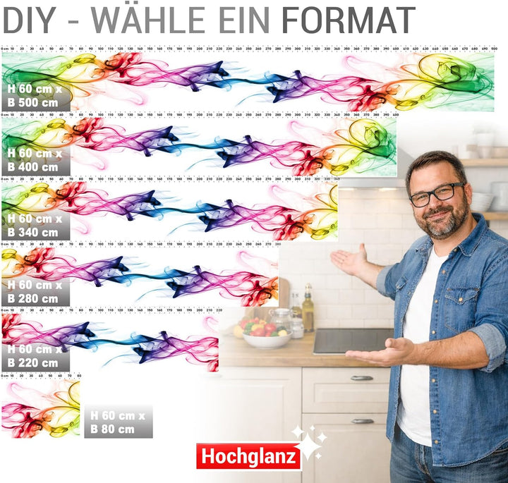 StickerProfis Küchenrückwand selbstklebend Glasoptik - BUNTER Rauch - 1.8mm, Versteift, alle Untergr