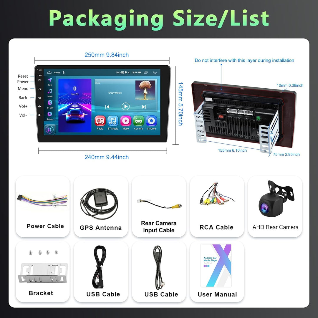 2GB+64GB 2 Din Carplay Autoradio mit Kabellosem Android Auto, 10.1 Zoll Android Touchscreen Bluetoot