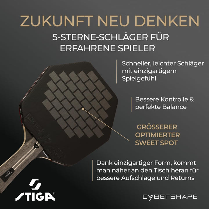 STIGA Pro Carbon+ Cybershape Tischtennisracket, 5-Sterne-Profi-Tischtennisschläger mit sechseckiger