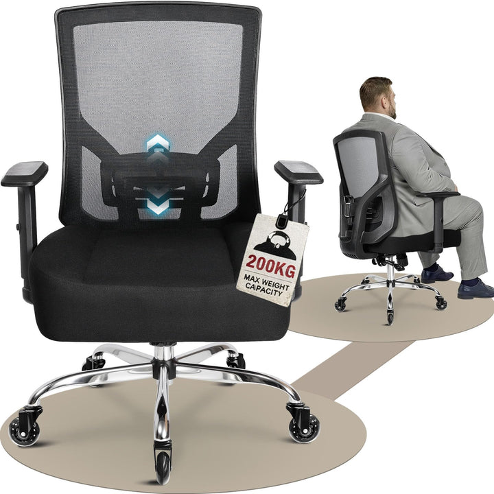 MELOKEA Bürostuhl 200KG XL [Lendenkissen Inklusive], Bürostuhl Ergonomisch 56 cm Sitzkissen, 56 cm S