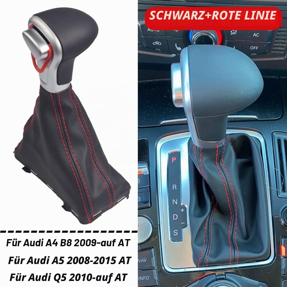 Hacreyatu Automatisch Leder Auto Schaltknauf Stick Gaiter Boot Frame Kit für A-udi A4 B8 A5 Q5 (Schw