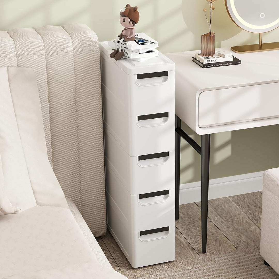 Schmaler Badezimmerschrank auf Rollen, Schmaler Badezimmerschrank mit 3/4/5 Schubladen, Mobiler Schu