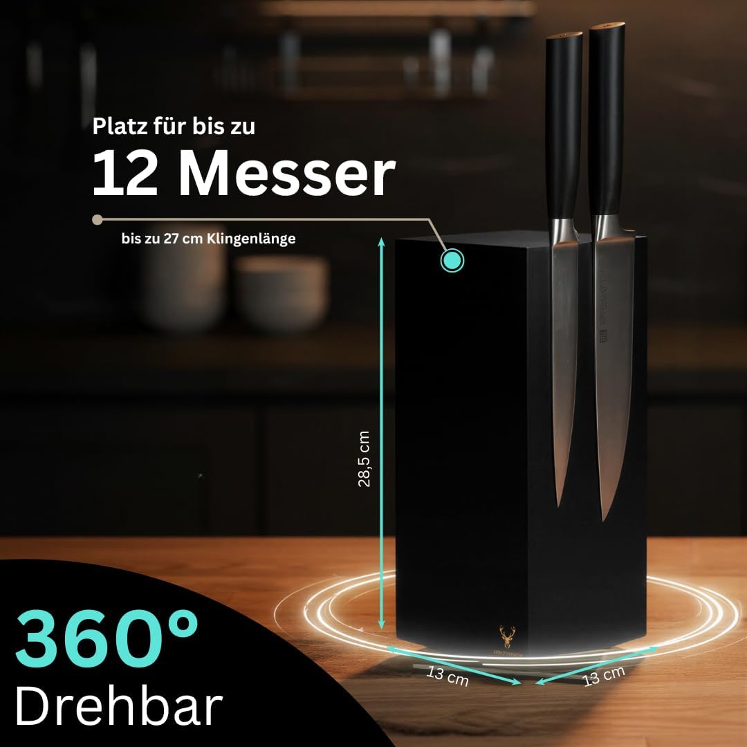 Messerblock ohne Messer magnetisch [Premium] | 360° drehbar | 4,5 kg schwer | Rutschfeste Edelstahl-