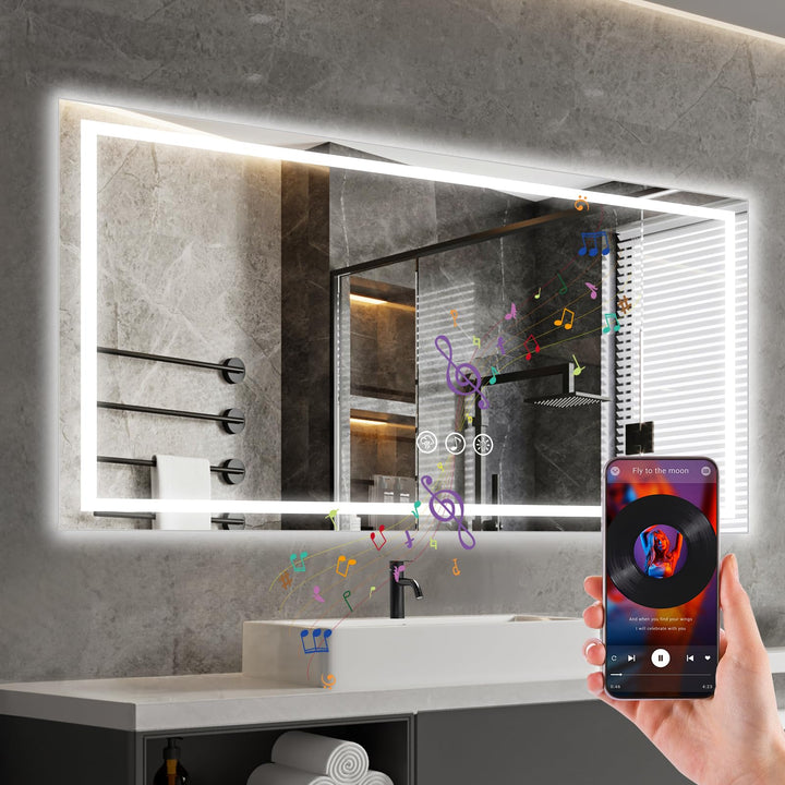 Ratsamee Badspiegel mit Beleuchtung LED, 100x60cm Bluetooth Spiegel mit Light, Wandspiegel mit Front