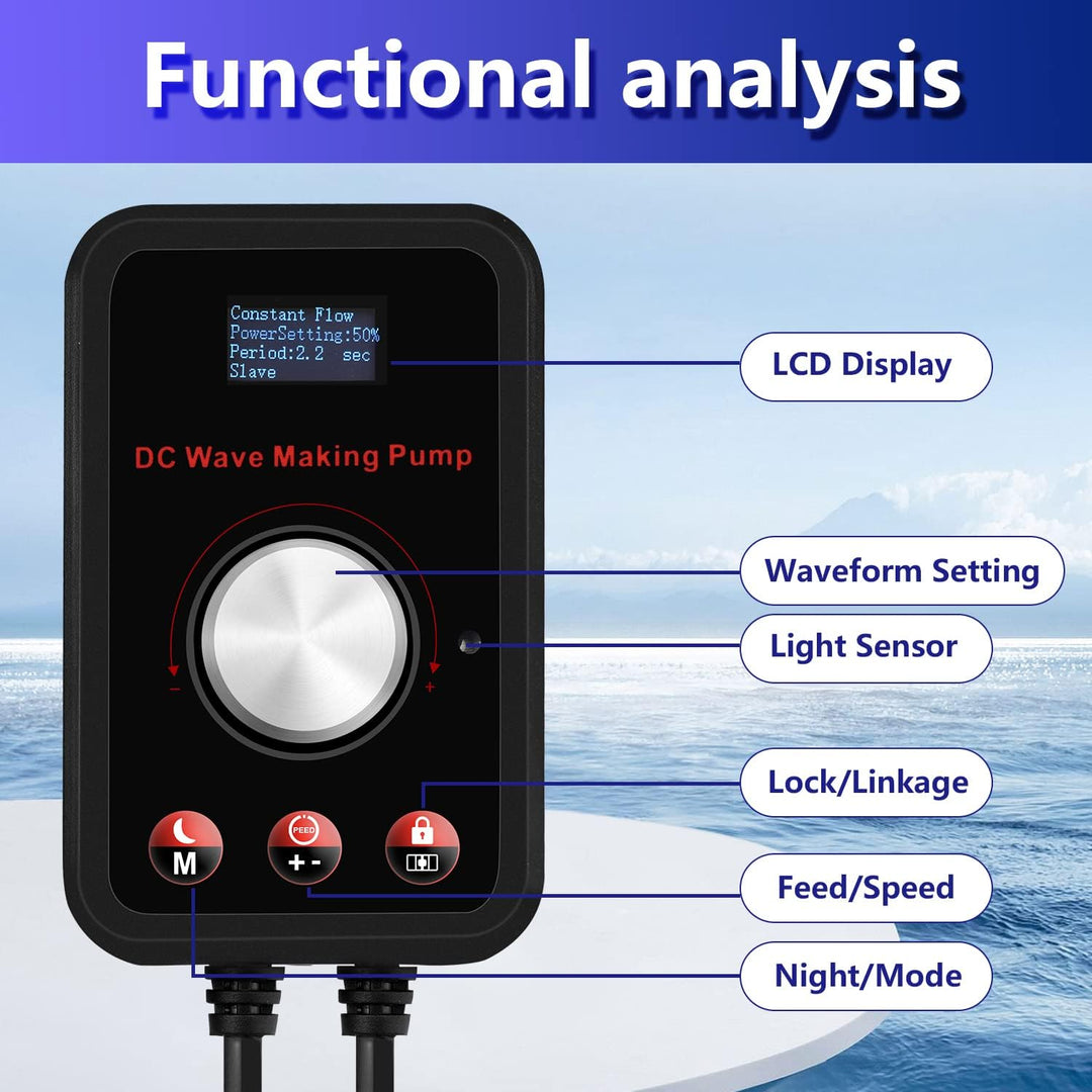 CONQUERALL 28W DC 24V Wave Maker 550-3910GPH Marine Aquarium Reef Powerhead 10-Speed Flow Controllab