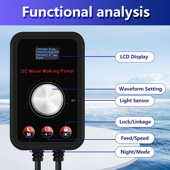CONQUERALL 28W DC 24V Wave Maker 550-3910GPH Marine Aquarium Reef Powerhead 10-Speed Flow Controllab