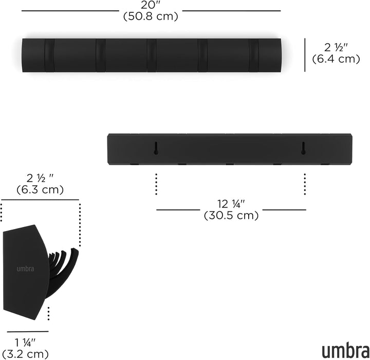 Umbra Flip 5 Garderobenhaken – Moderne, Schlichte und Platzsparende Garderobenleiste mit 5 Beweglich