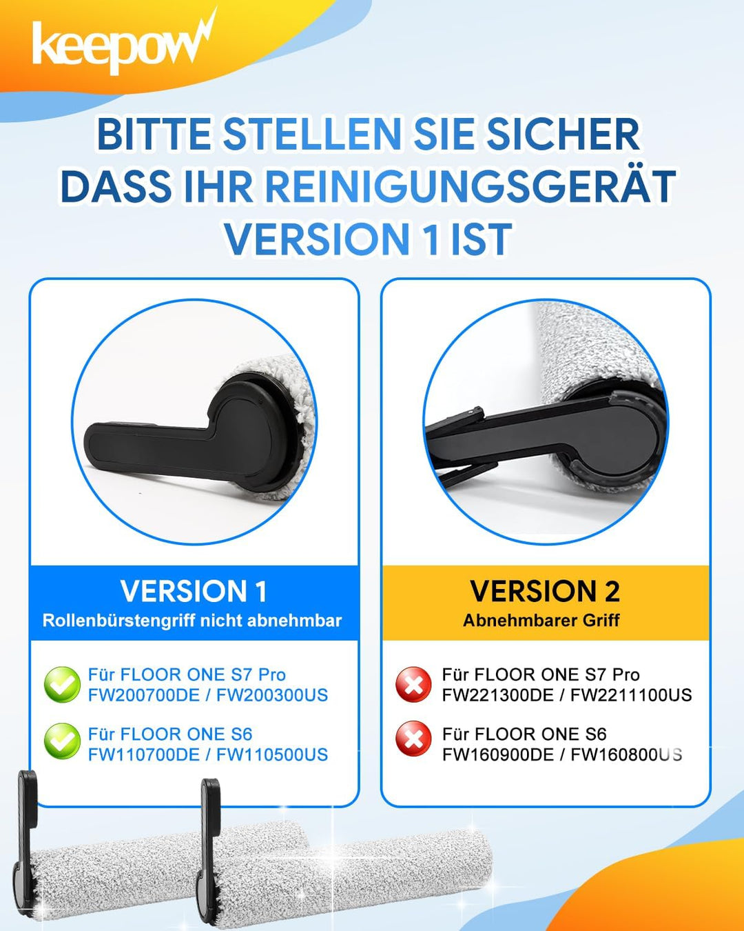 KEEPOW 7 Stück Zubehörset für Tineco Floor One S7 Pro/Floor One S6 Nass-und Trockensauger, Ersatzbür