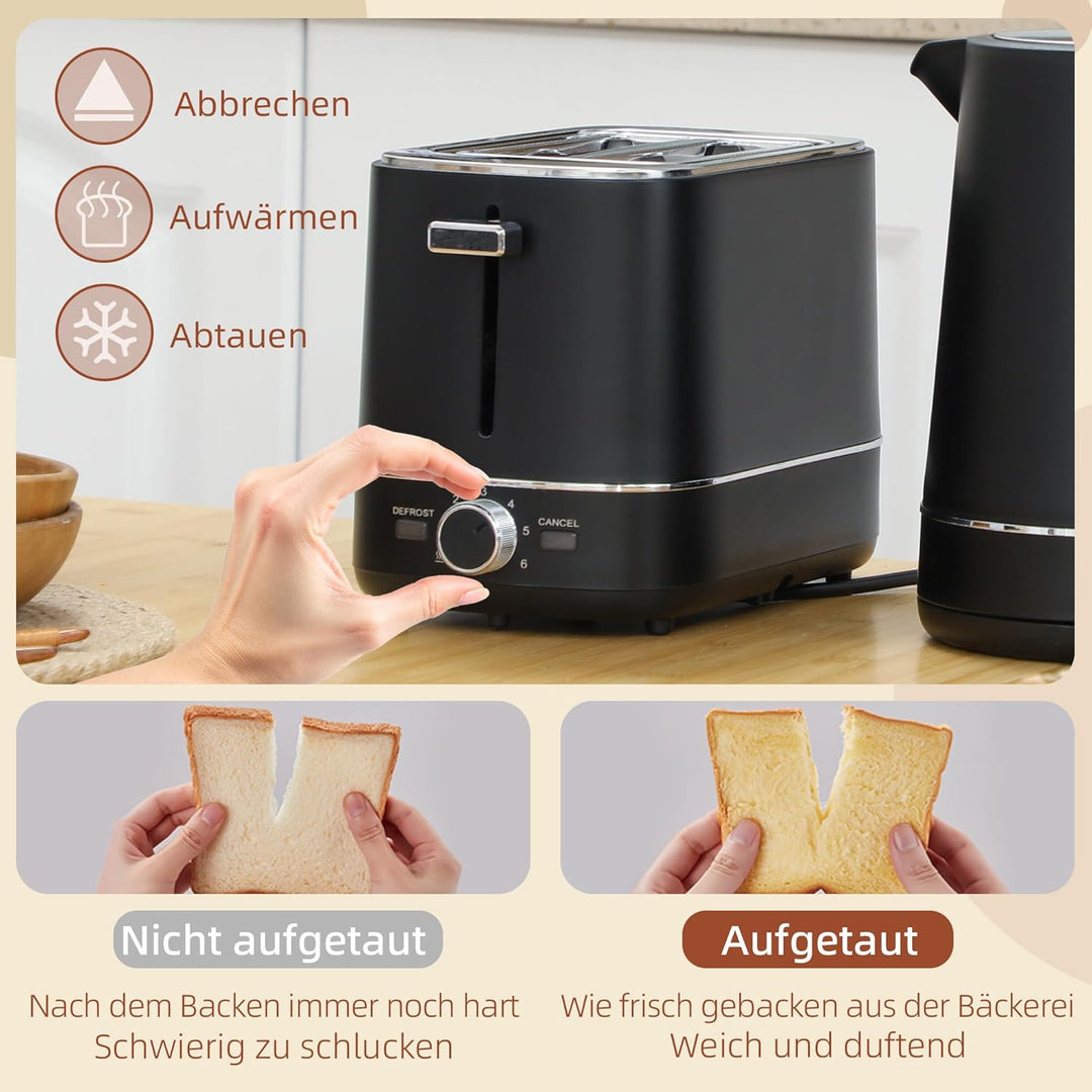 HOMCOM Wasserkocher Toaster Set 2200 W 1,7L Wasserkocher, 2 Scheiben Toaster, 6 Bräunungsstufen, Auf