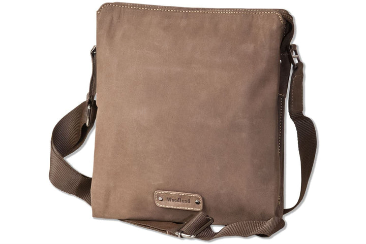 Woodland Umhängetasche mit Tabletfach aus naturbelassenem Büffelleder in Dunkelbraun/Taupe
