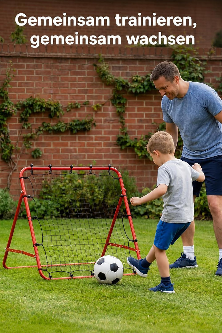 Fussball Rebounder 100 x 100 cm, klappbar, verstellbar, mit Bodenankern | Stahlrahmen, robustes PE-N