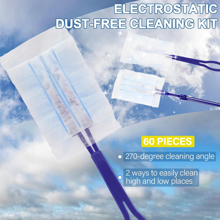 Kasanni 60 Stück Staubmagnet Duster, Staubmagnet Nachfüllpack Set, Staubwischer mit 2 Handgriff, 360