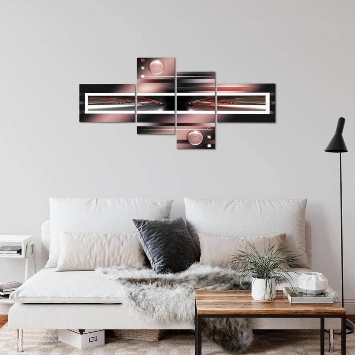Runa Art Bild Modern Abstrakt - Made in Germany - Wandbilder Grau Rosa Schwarz 4 Teilig 101842b 100