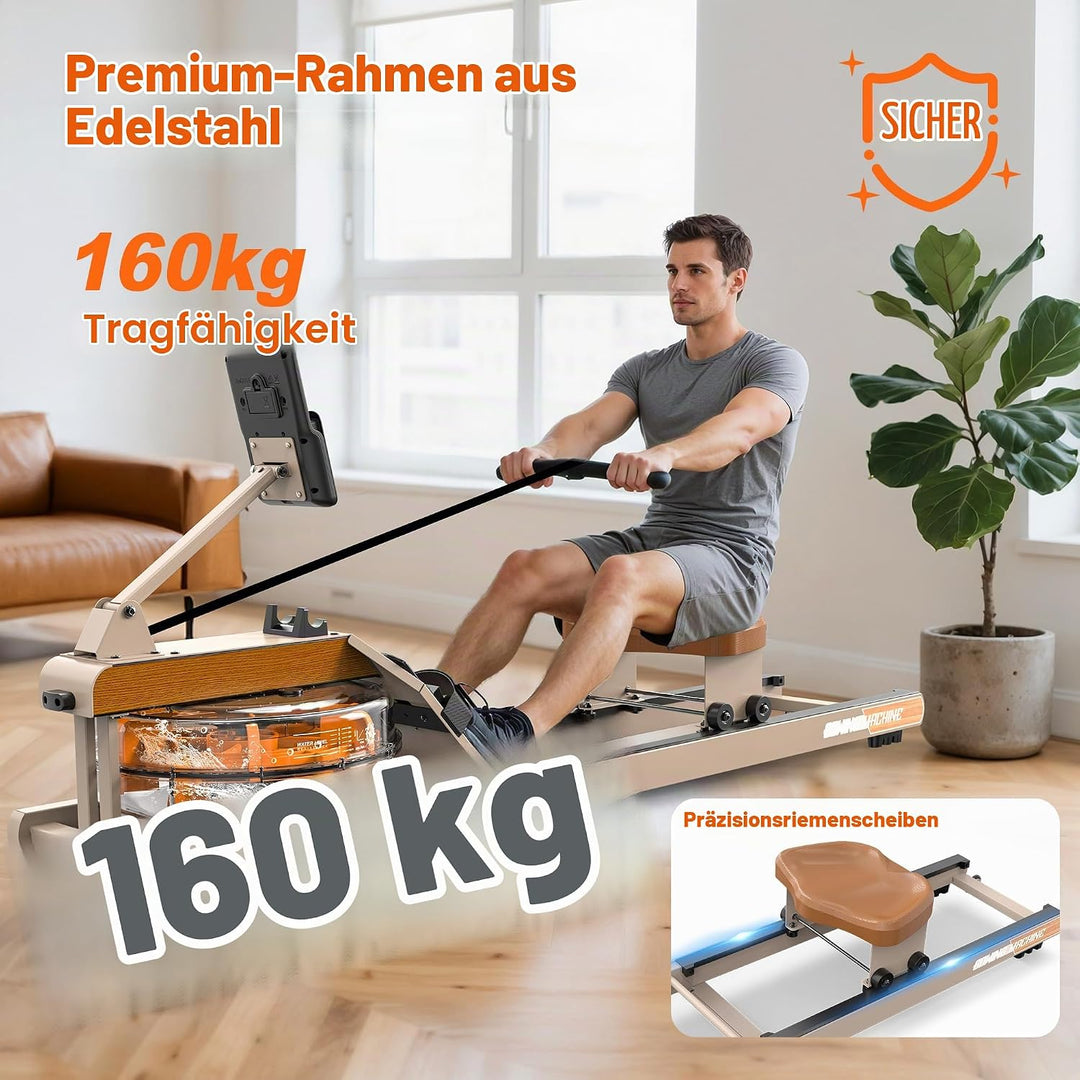 Rudergerät für Zuhause Klappbar: Bluetooth Rudergerät Wasser mit Verstellbarem Tablethalter - 98% Vo