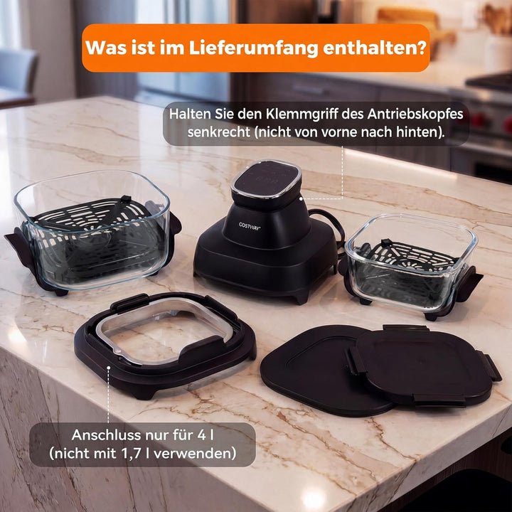 COSTWAY Air Fryer tragbar Glas Heissluftfritteuse 4 L/1,7 L, 6 in 1 Airfryer | Heissluftfrittieren &