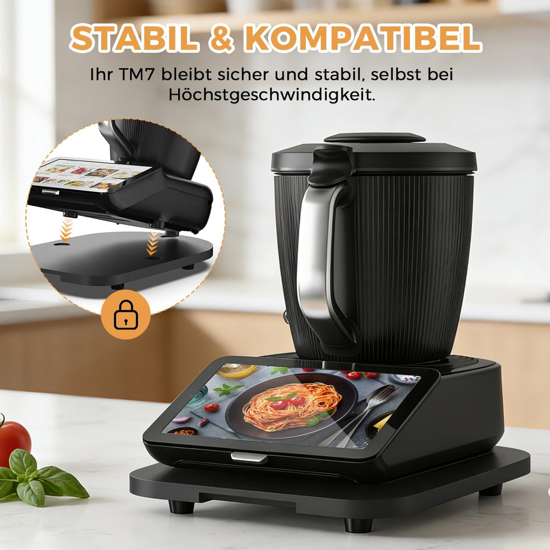Gleitbrett TM7 für Thermomix, Brett für Thermomix mit 360° Rollen Gummifüssen, Bambus TM7 Gleitbrett