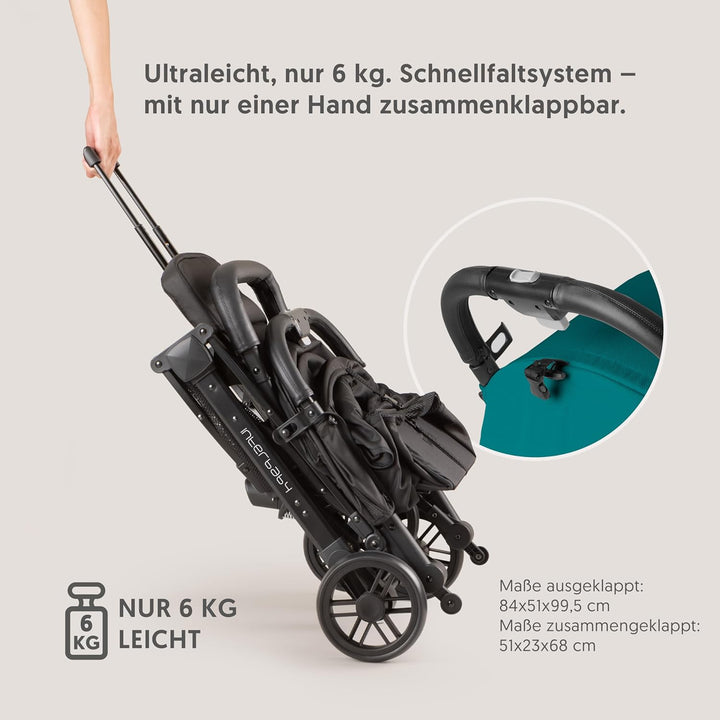 Interbaby Reisebuggy klein bis 22 kg Handgepäck, Liegefunktion (Grün) | Reisebuggy Einhand-Faltsyste
