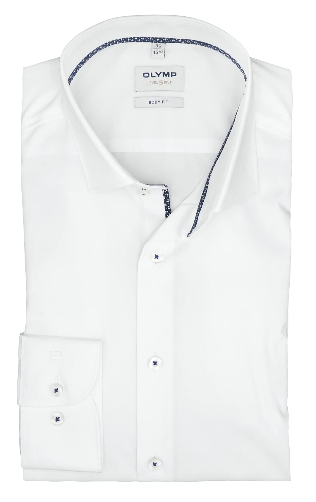 OLYMP Herren Oberhemd Langarm Level Five,Einfarbig,Body fit,Royal Kent 44 Weiss(00), 44 Weiss(00)