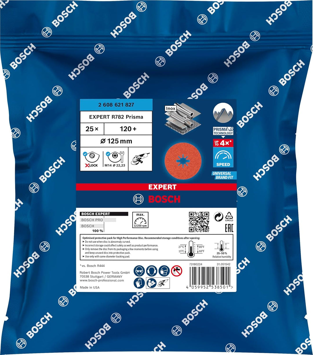 Bosch Professional 25x Expert R782 Prisma Ceramic X-LOCK Fiberscheiben (für Stahl, Edelstahlbleche,