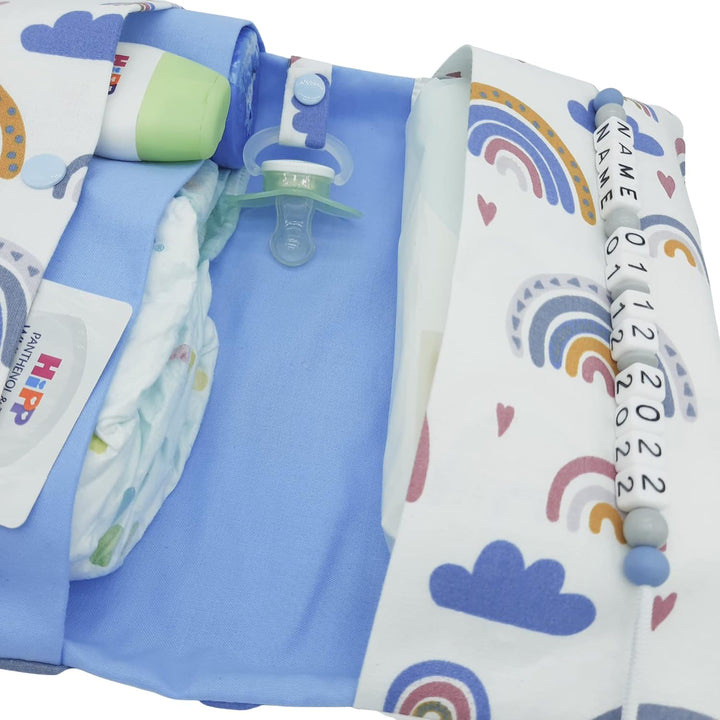 Grosse Windeltasche XXL mit Name personalisiert - Wickeltasche Regenbogen hellblau 2. Hellblau Innen