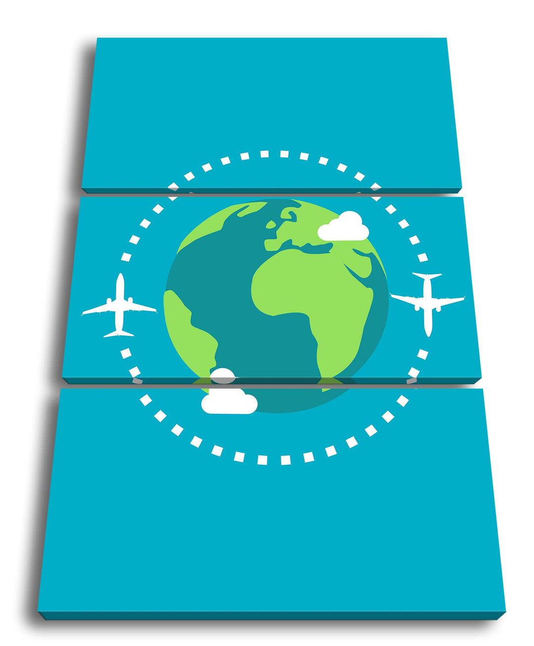 Flugzeug um die Erde Logo Format: 3Teilig als Leinwandbild, Motiv fertig gerahmt auf Echtholzrahmen,