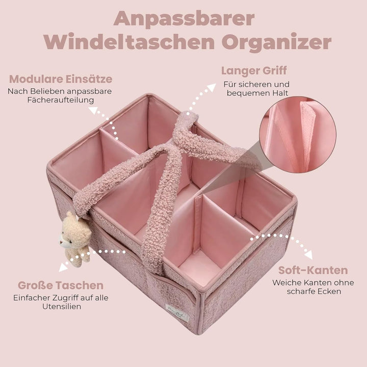 Wickeltasche Organizer, Wickeltisch Organizer, Tragbarer Wickelkorb mit Herausnehmbaren Fächern, Plü