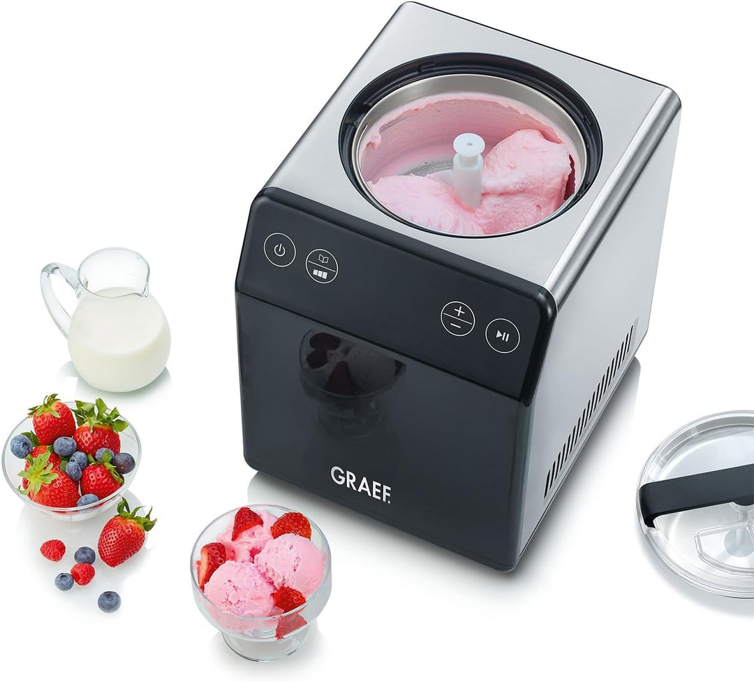 Graef Eismaschine IM700EU Edelstahl, mit Cream Control, Timer, Touch Display,Yoghurtfunktion, heraus