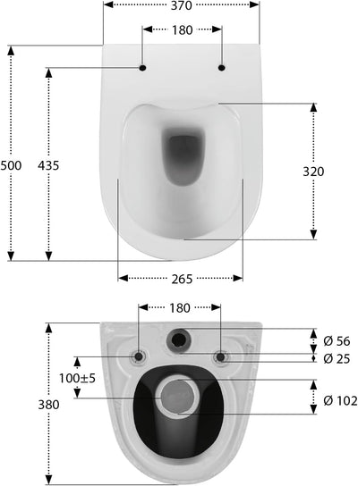 'aquaSu® Spülrandloses Wand-WC Set Levanto, Design Hänge-WC, Tiefspüler, Keramik, Abgang waagerecht,