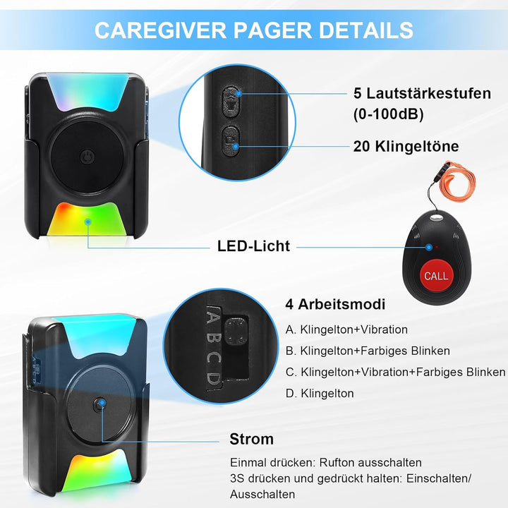 Notrufknopf für Senioren Notrufarmband Alarm Hausnotruf Notfallknopf für Senioren, Vibrationspager i
