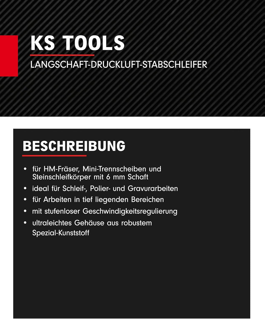 KS Tools Langschaft Stabschleifer Druckluft SlimPOWER 515.5415 I Geradschleifer mit Drehzahl-Regulie