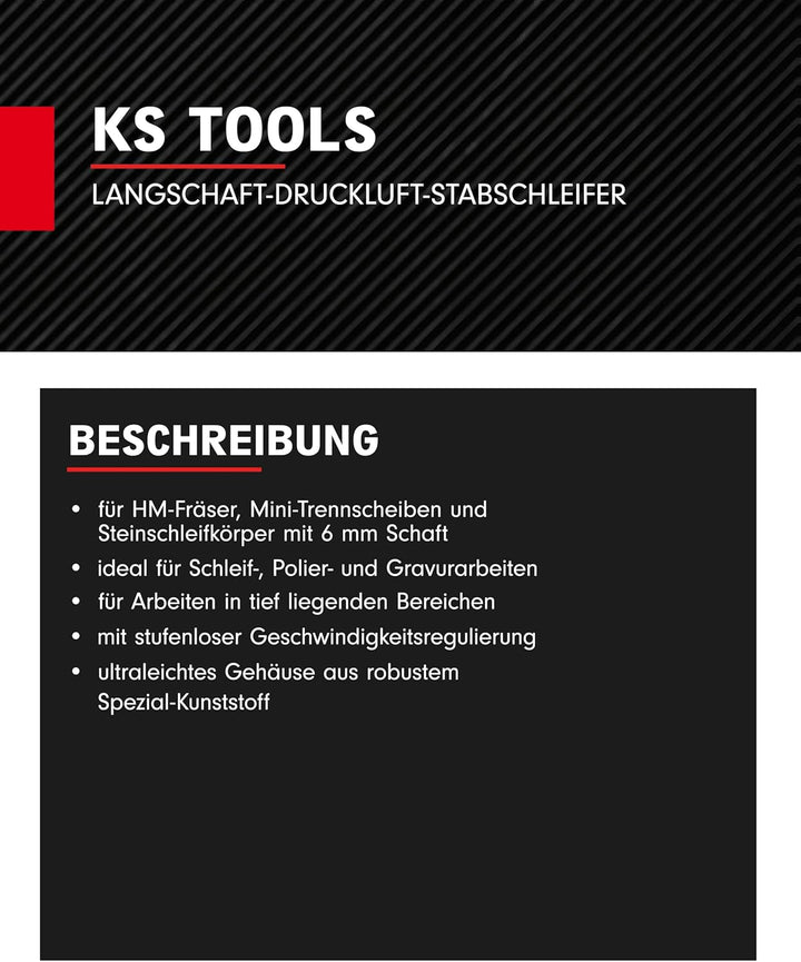 KS Tools Langschaft Stabschleifer Druckluft SlimPOWER 515.5415 I Geradschleifer mit Drehzahl-Regulie