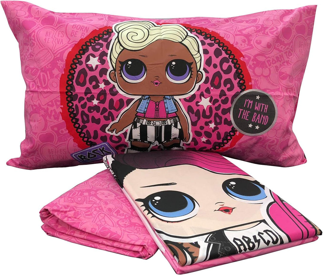 Lolo Surprise Rosa-Set für Mädchen, Einzelbett, Bettlaken und Kissenbezug, Mehrfarbig