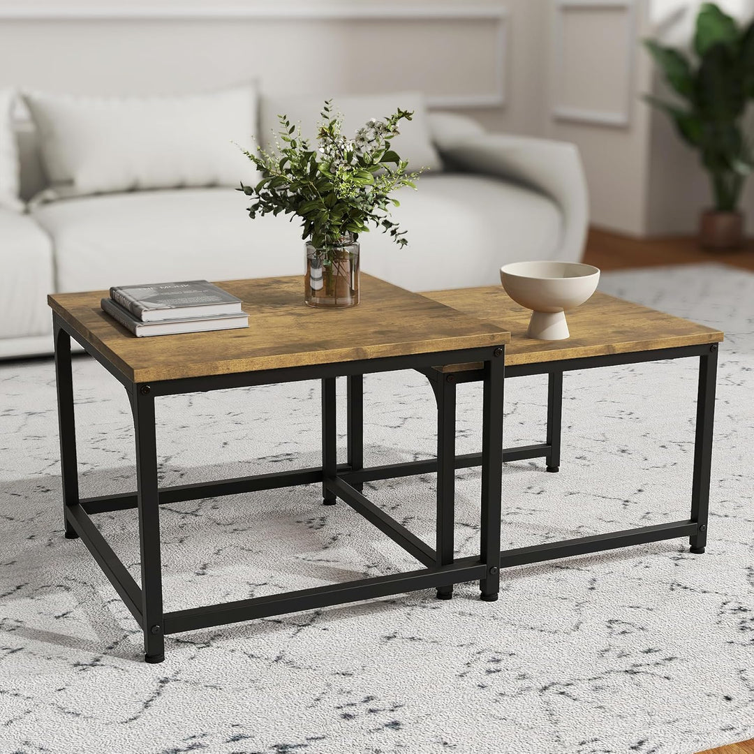 Hawthyhome wohnzimmertisch aus Holz mit Metallrahmen, Quadratisch couchtisch 2er Set & Moderner Beis