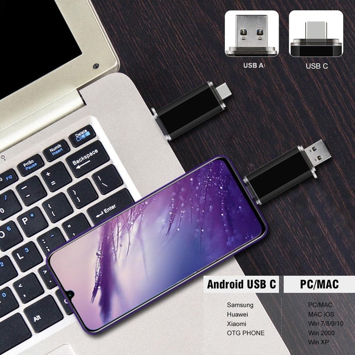 2-Pack 32GB USB C Flash Drive Dual Flash Drive Typ C + USB A Memory Stick Jump Drive 2-in-1 Thumb Dr