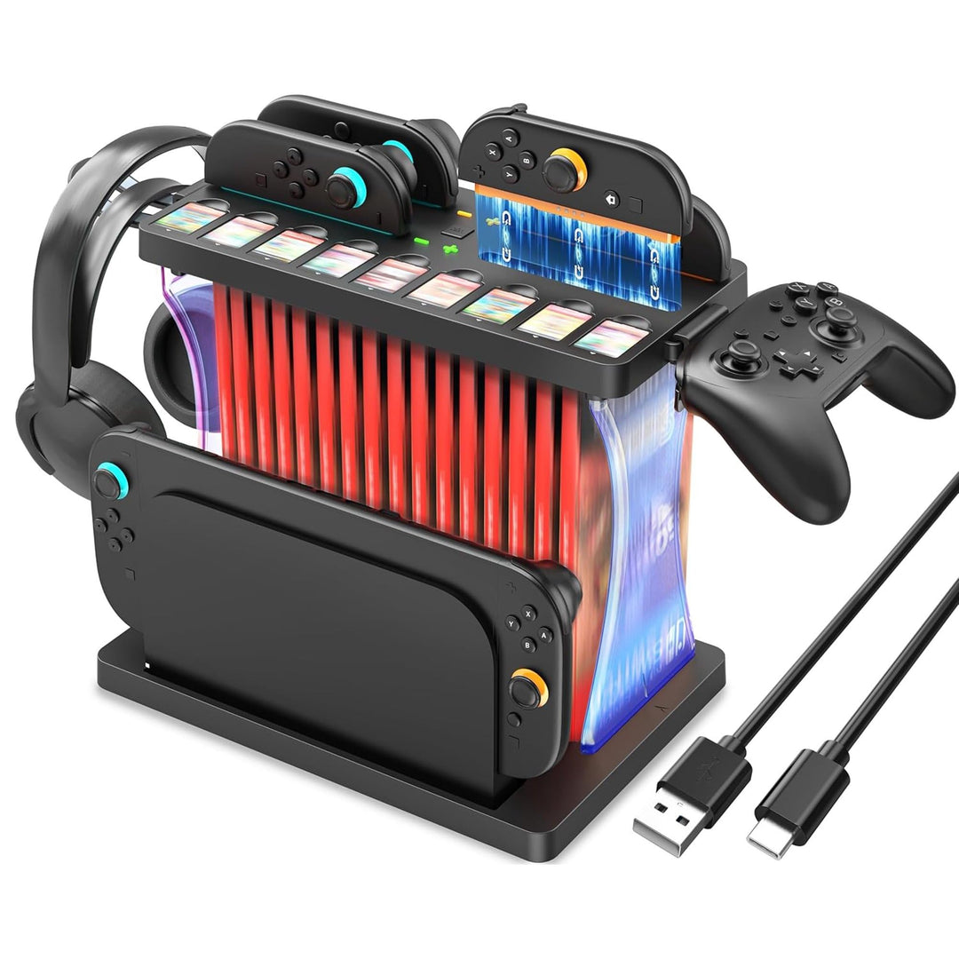 Spiel Organizer Station mit Controller Ladestation, Ladestation Kompatibel mit Nintendo Switch 2, Di