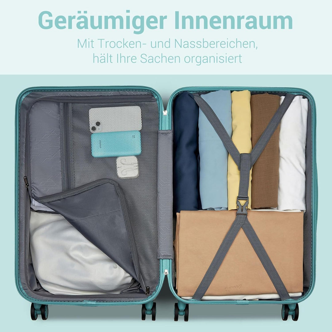 KONO Kofferset 3 Teilig Hartschale Leicht ABS+PC Koffer Handgepäck/Mittelgross/Gross Reisekofferset