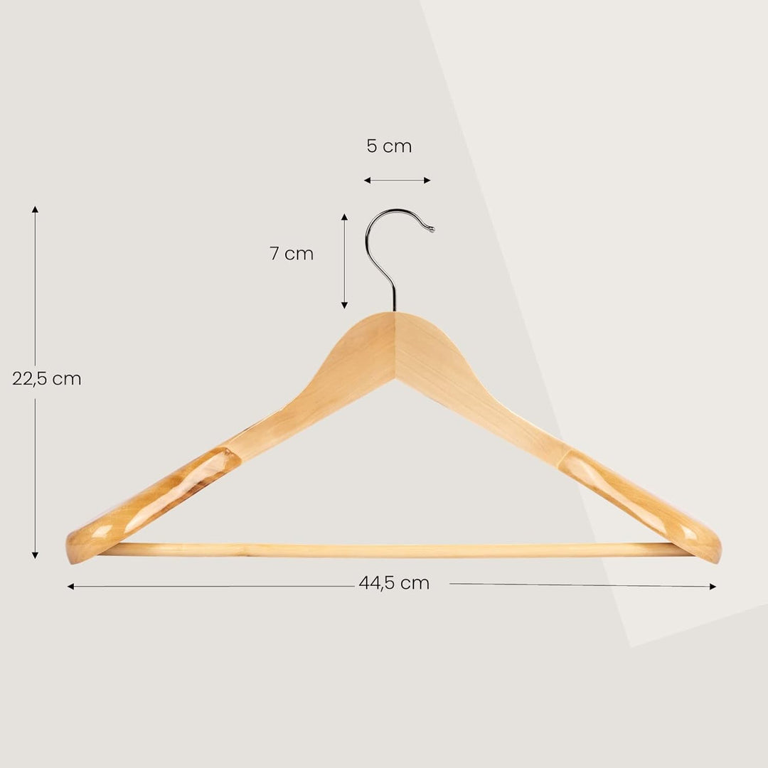 5 x Anzugbügel Jackenbügel Kleiderbügel Holz Natur | Sakkobügel | 44,5 cm | 360° drehbarer Haken | e