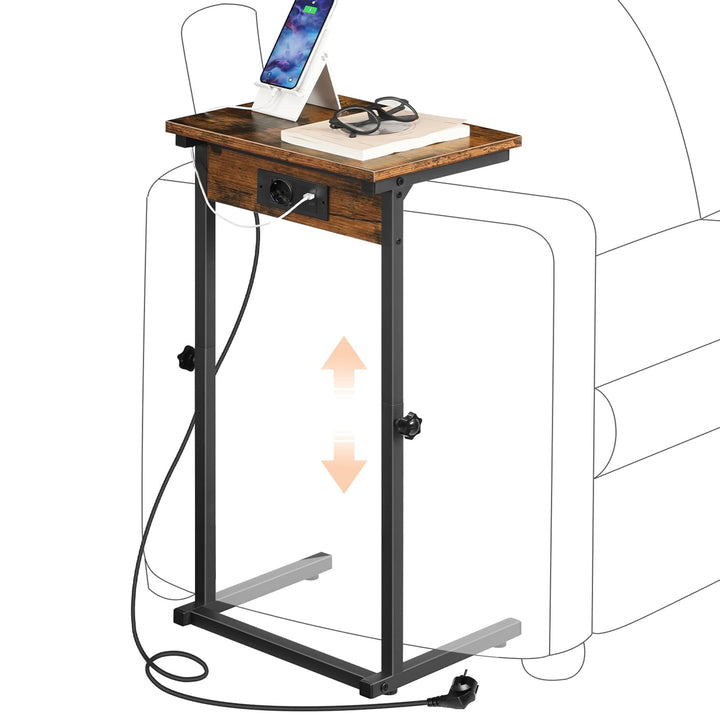 HOOBRO C-Form Beistelltisch mit Ladestation, höhenverstellbarer Beistelltisch mit Steckdose, Sofatis