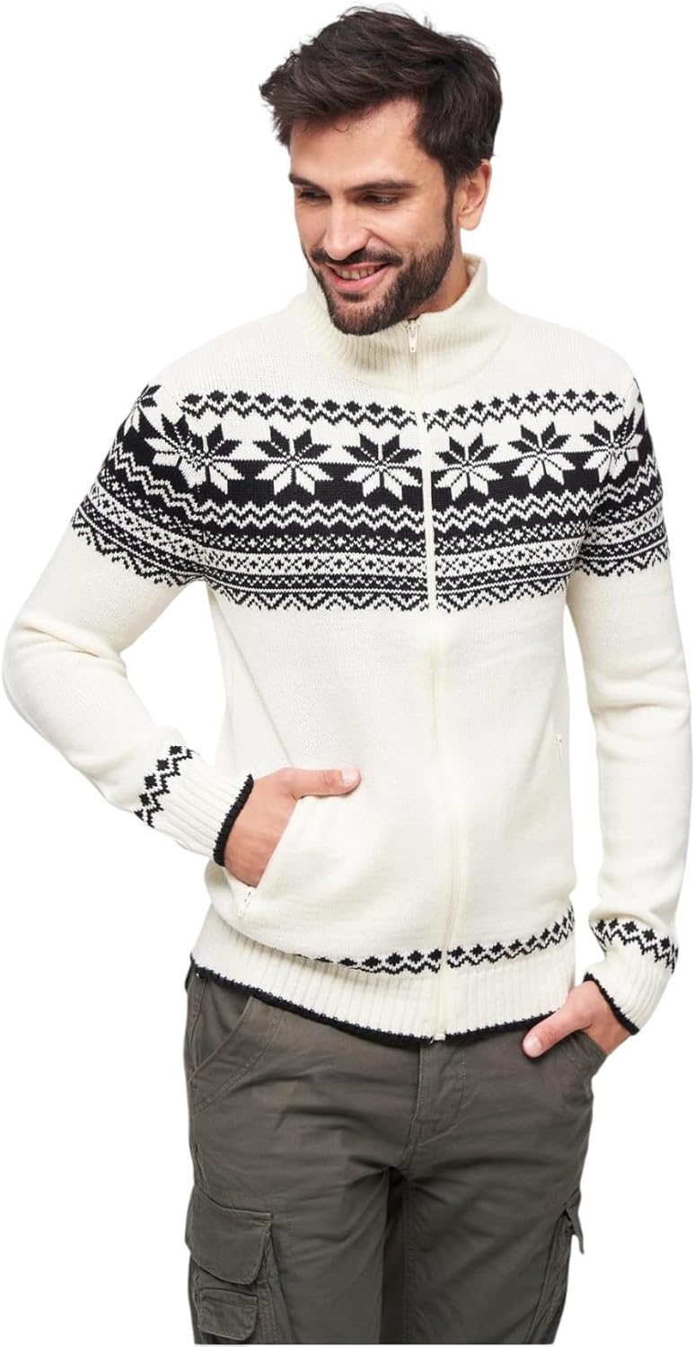 Brandit Herren Cardigan Norweger Strickjacke, S Weiß