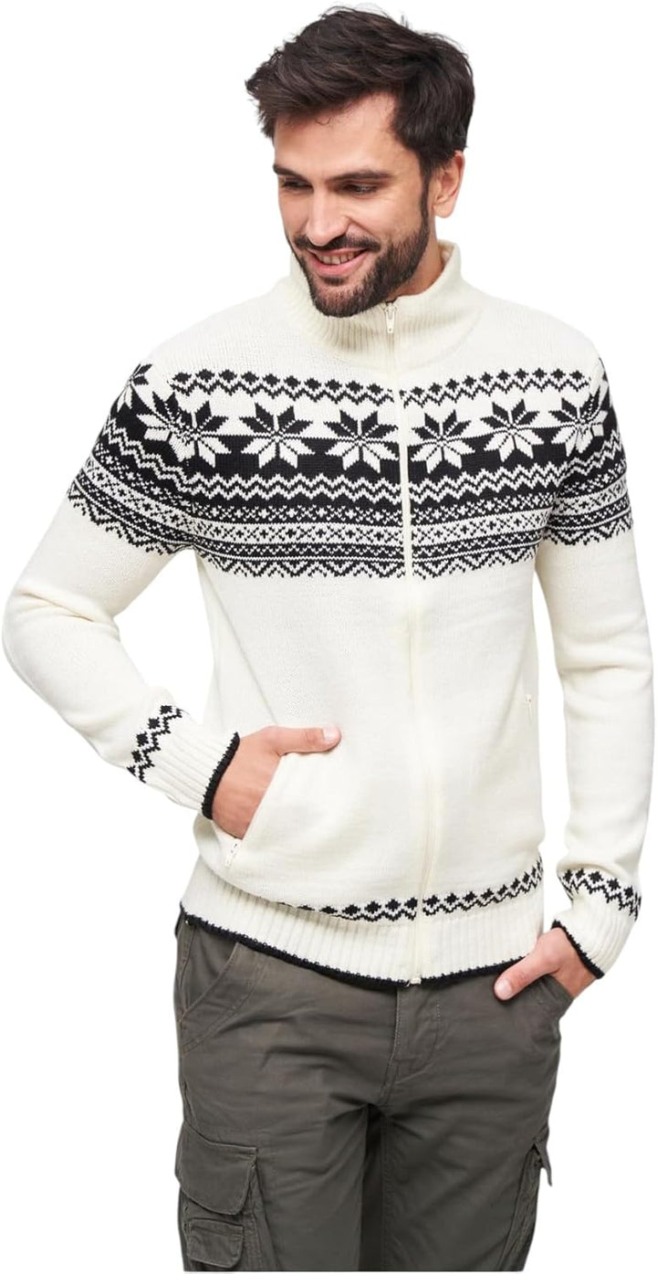 Brandit Herren Cardigan Norweger Strickjacke, S Weiß