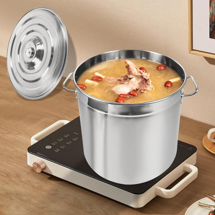 Grosses Catering Kochtopf, 50Liter, Edelstahl Suppentopf mit Deckel, Catering Kochtopf hochtemperatu